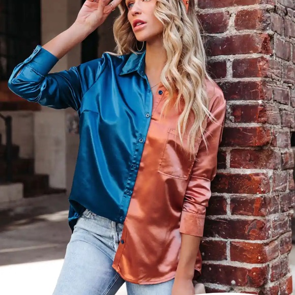 Satin Colorblock button down - Picture 4 of 4